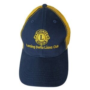 Lansing Delta Lions Club Hat Trucker Cap Mesh Back Adjustable‎ Blue Yellow